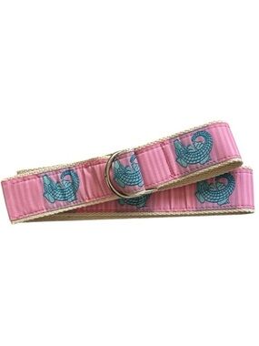 Douglas Pauquette Pink with Cream Trim Alligator Print Ribbon Canvas D Ring Belt